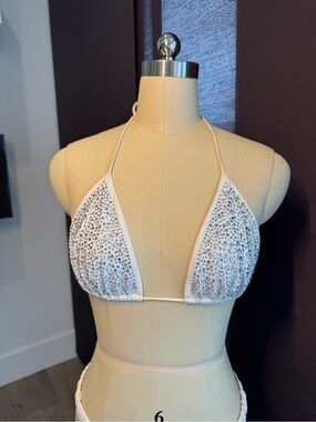 White Rhinestone Triangle Bikini Top - Women Intimates & Sleepwear
